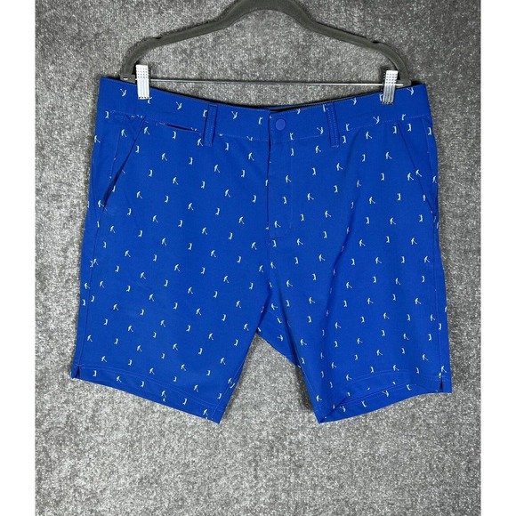 Tee Time Golf Shorts Mens Size 38 Stretch Blue Golfer Golfing Print Pockets - Picture 1 of 11